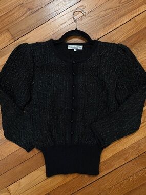 Vintage Christian Dior Black Silver Metallic Cardigan Size Medium
